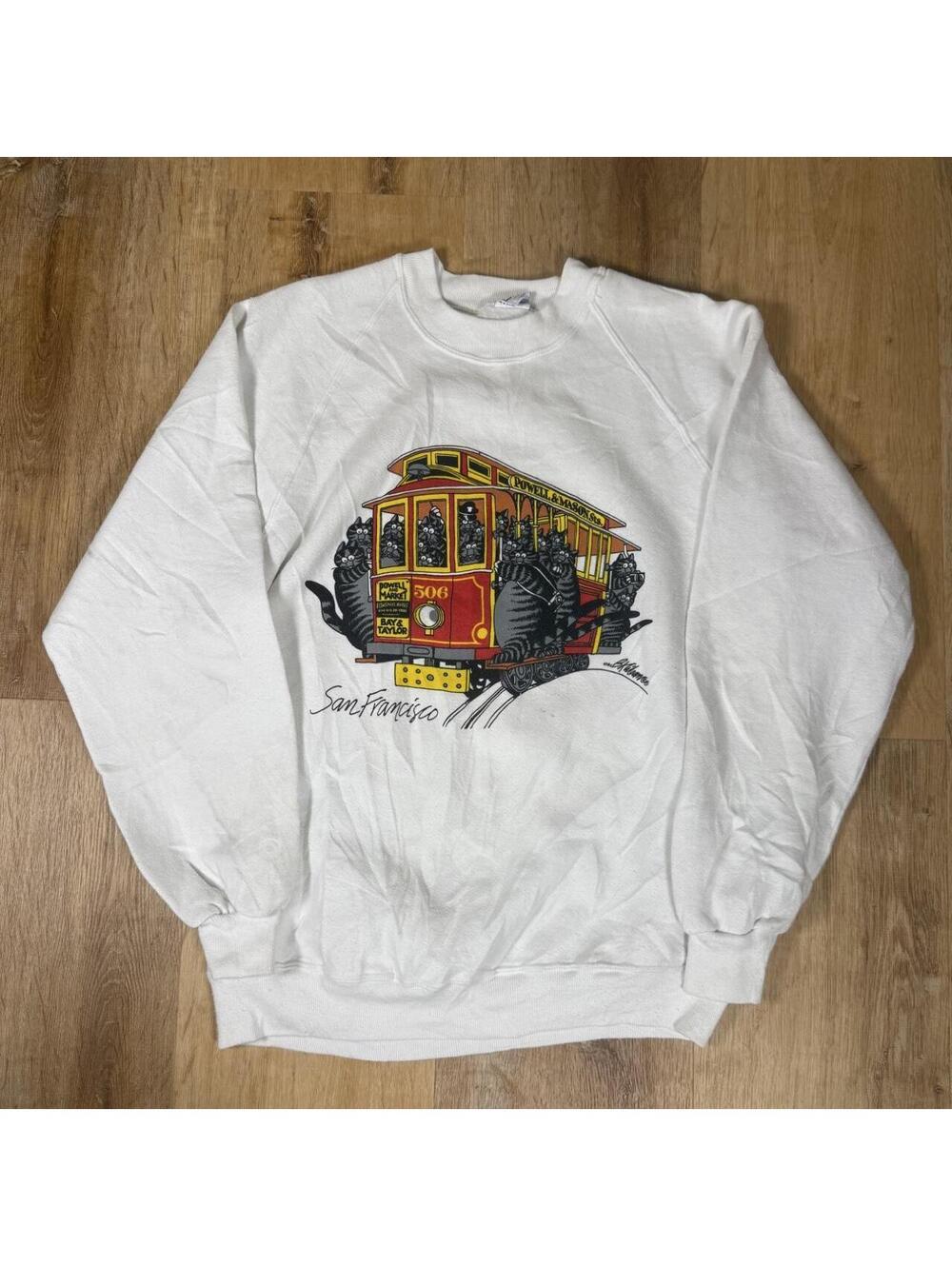90s San Francisco Cable Car Humor Graphic Sweatshirt – Size L